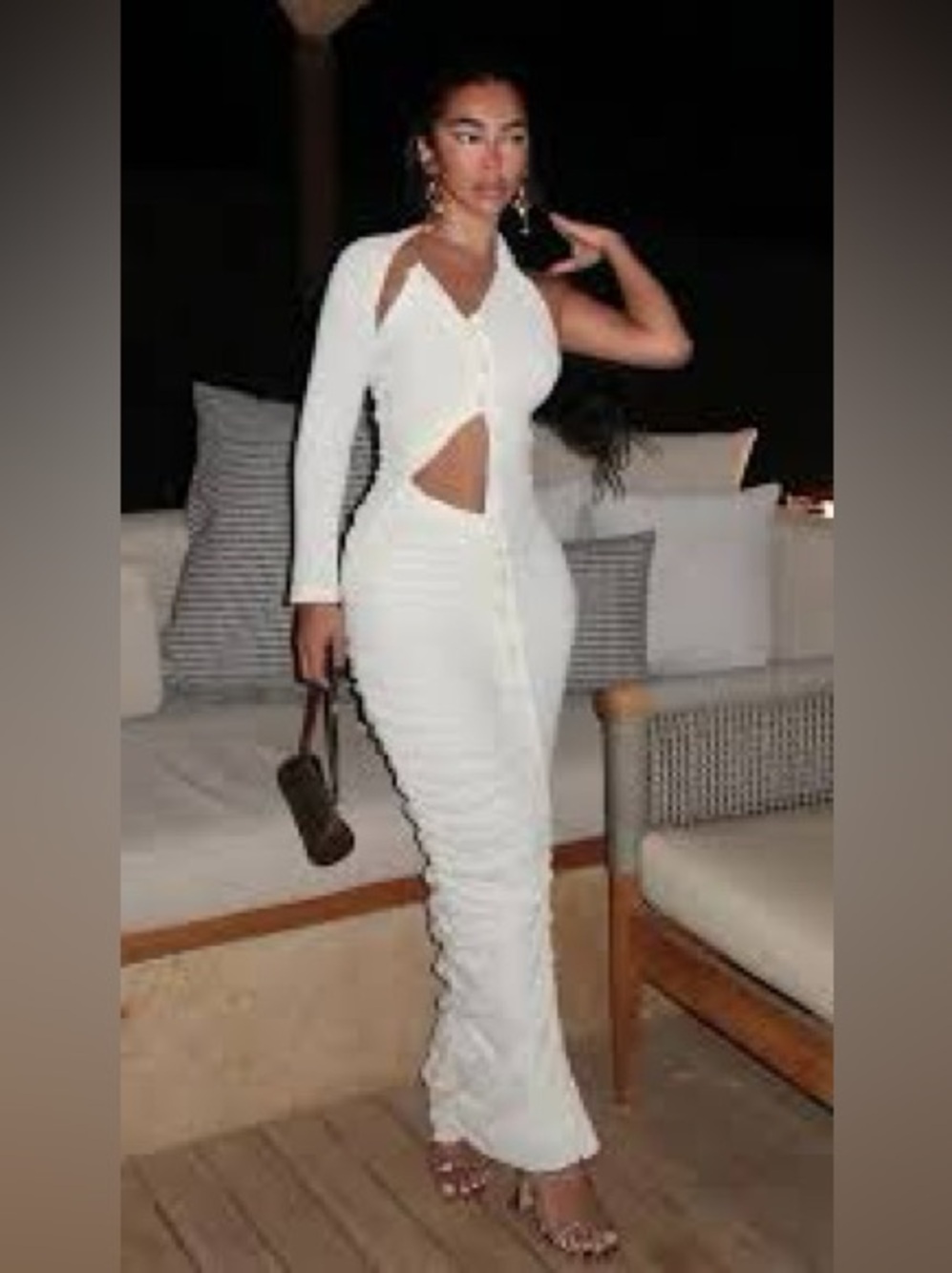 BBXBRAND Cream knit Maxi Form Fitting Dress New